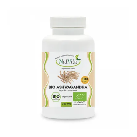 Ashwagandha Bio Suplement Diety 360 mg 100 Kapsułek Natvita - Przecena Krótka Data Minimalnej Trwałości