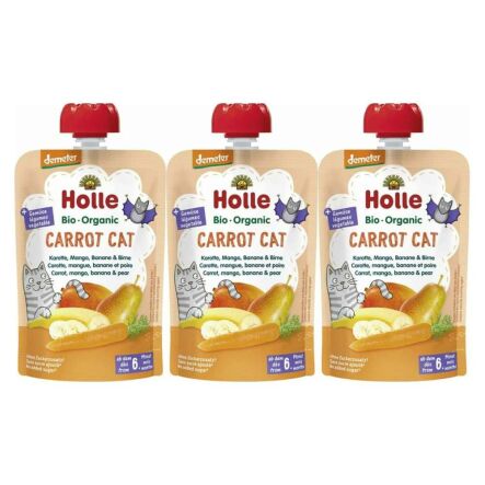 3 x Mus Owocowy z Warzywami Marchewkowy Kotek (Marchewka, Mango, Banan, Gruszka) Bio Demeter 100 g - Holle