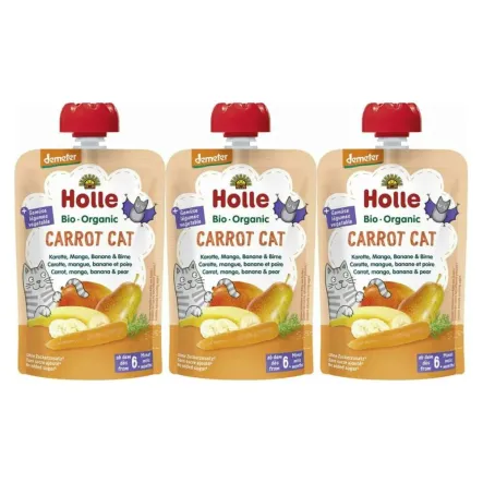 3 x Mus Owocowy z Warzywami Marchewkowy Kotek (Marchewka, Mango, Banan, Gruszka) Bio Demeter 100 g - Holle