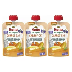 3 x Mus Owocowy z Warzywami Marchewkowy Kotek (Marchewka, Mango, Banan, Gruszka) Bio Demeter 100 g - Holle