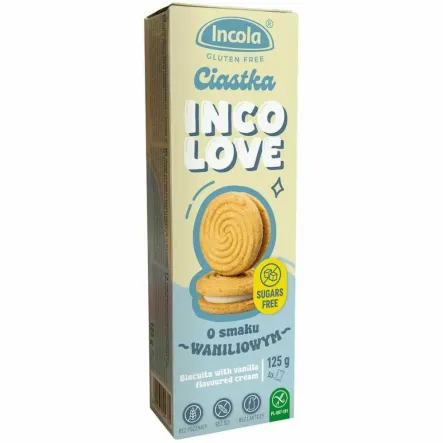 Ciastka z Kremem o Smaku Waniliowym Bez Dodatku Cukru Bezglutenowe 125 g - Incola