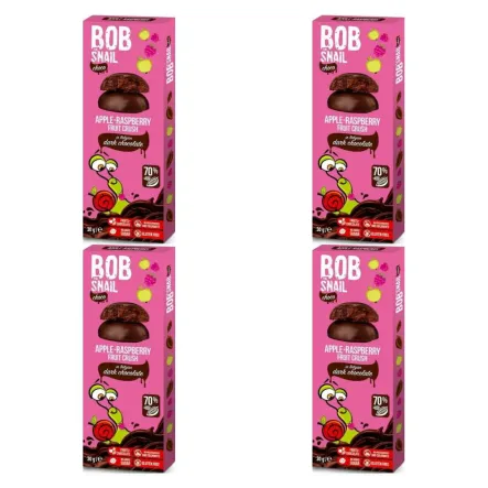4 x Przekąska Jabłkowo - Malinowa w Ciemnej Belgijskiej Czekoladzie 30 g - Bob Snail