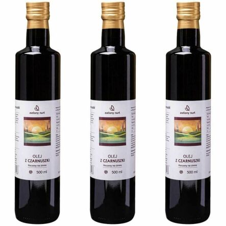Zestaw 3 x Olej z Czarnuszki Tłoczony na Zimno Nieoczyszczony 500 ml - Zielony Nurt