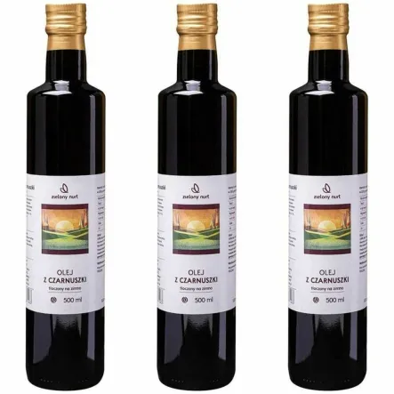 Zestaw 3 x Olej z Czarnuszki Tłoczony na Zimno Nieoczyszczony 500 ml - Zielony Nurt