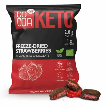 Truskawki Liofilizowane w Czekoladzie Ciemnej Bez Dodatku Cukru Keto Bio 40 g - Cocoa