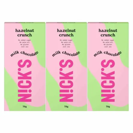 3 x Czekolada Mleczna z Orzechami Laskowymi Hazelnut Crunch 75 g - Nicks