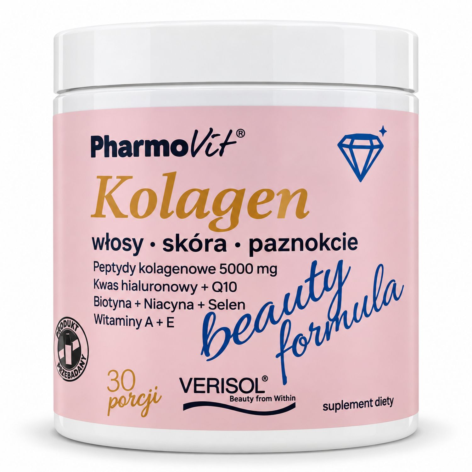 Kolagen Beauty Formula Włosy Skóra Paznokcie Brzoskwinia-Banan 174 g (30 porcji) - Pharmovit