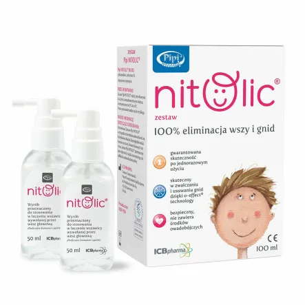 Pipi Nitolic - Zestaw Eliminacja Wszy i Gnid 100 ml + Grzebień - ICB Pharma
