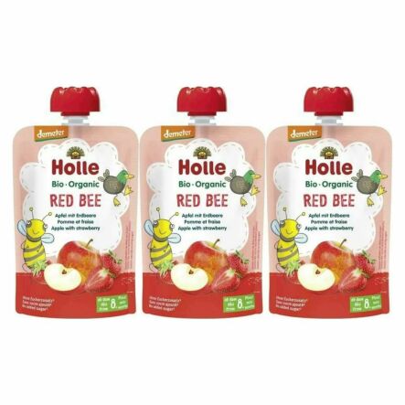 3 x Mus Owocowy Czerwona Pszczółka Jabłko Truskawka Bio 100 g - Holle