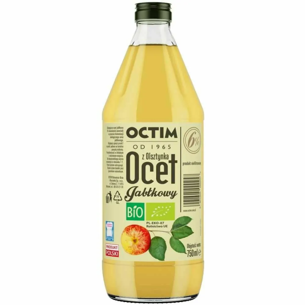 Polski Ocet Jabłkowy 6%  Niefiltrowany Niepasteryzowany Bio 750 ml - Octim z Olsztynka