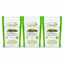 3 x Bio Białko Mix: Konopia + Groch + Ryż 300 g - Natvita -  Odżywka Białkowa z ryżu grochu i konopii