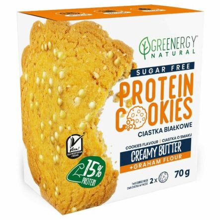 Ciastka Białkowe o Smaku Maślanym Bez Dodatku Cukru 70 g - Greenergy