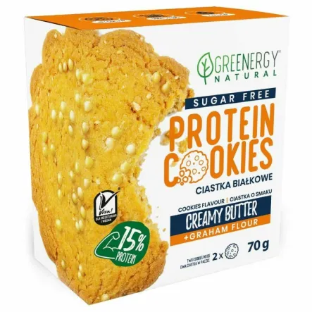 Ciastka Białkowe o Smaku Maślanym Bez Dodatku Cukru 70 g - Greenergy