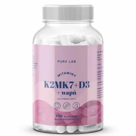 Witaminy K2MK7 plus D3 plus Wapń 130 Kapsułek - Pure Lab