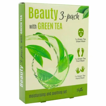 Nawilżająco - Kojące Maseczki w Płachcie (do Twarzy, Stóp i Rąk) Zielona Herbata 3 sztuki - Shunshun