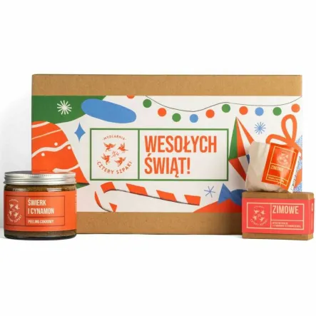Zestaw Świąteczny: Peeling Cukrowy Świerk i Cynamon + Mydło Zimowe + Półkula do Kąpieli Zimowa - 4 Szpaki