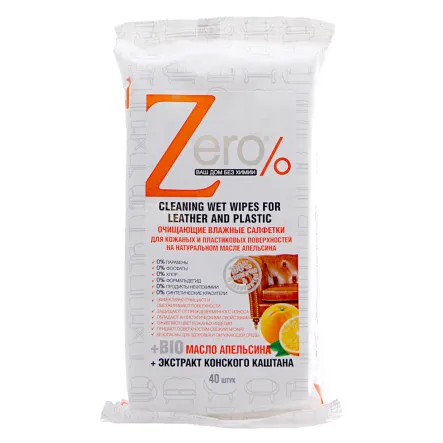 Zero Nawilżane Chusteczki do Czyszczenia Powierzchni Skórzanych i Plastikowych 40 szt.