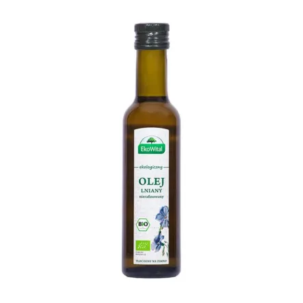 Olej Lniany Tłoczony na Zimno Nierafinowany Bio 250 ml - EkoWital
