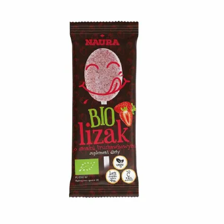 Lizak Pudrowy o Smaku Truskawkowym BIO 6 g - Naura (data: 30.12.2025)