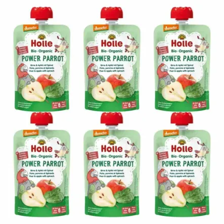 6 x Mus Moc Papugi (Gruszka, Jabłko, Szpinak) Bez Dodatku Cukru Bio Demeter 100 g - Holle