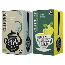 Herbata Czarna Earl Grey Fair Trad Bio 40 g (20x 2 g) + Herbata Zielona z Cytryną Fair Trade Bio 40 g (20x 2 g) - Clipper