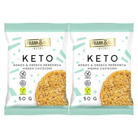 2 x KETO Miękkie Ciastko Kokos i Orzech Nerkowca Bezglutenowe 50 g - Frank and Oli