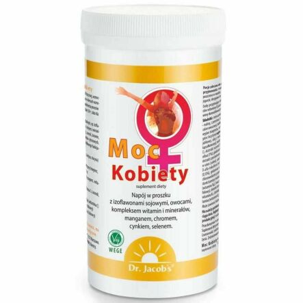 MOC KOBIETY (Fitohormony Sojowe, Kompleks Witamin, Cynk, Selen, Mangan, Chrom, Wyciągi z Jagód i Owoców) 333 g - Dr. Jacob's