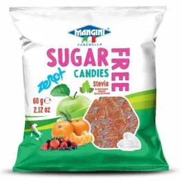 Cukierki o Smaku Truskawkowym ze Stewią Bez Dodatku Cukru 60 g - MANGINI