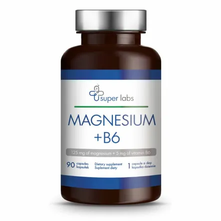 Magnesium +Vitamin B6 90 Kapsułek - Super Labs - Przecena Krótka Data Minimalnej Trwałości