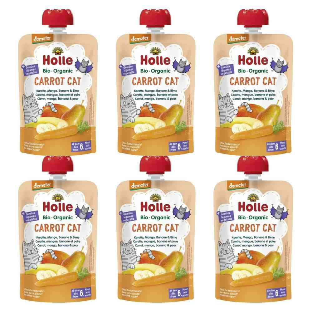 6 x Mus Owocowy z Warzywami Marchewkowy Kotek (Marchewka, Mango, Banan, Gruszka) Bio Demeter 100 g - Holle