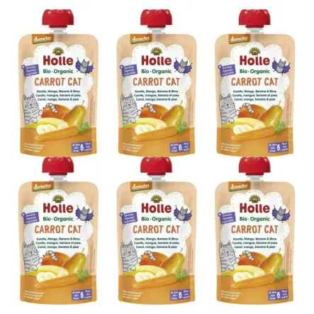 6 x Mus Owocowy z Warzywami Marchewkowy Kotek (Marchewka, Mango, Banan, Gruszka) Bio Demeter 100 g - Holle