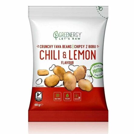 Chipsy z Bobu Chilli z Cytryną 60 g - Greenergy - Przecena Krótka Data Minimalnej Trwałości