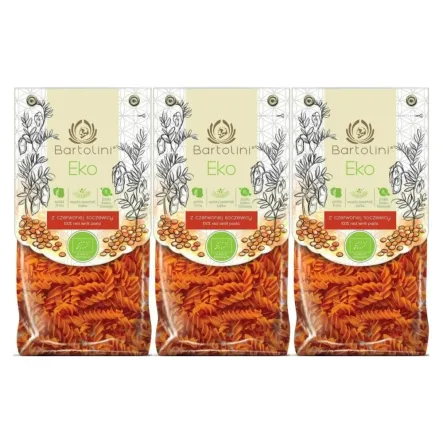3 x Makaron z Soczewicy Czerwonej Świderki Bio 250 g - Bartolini