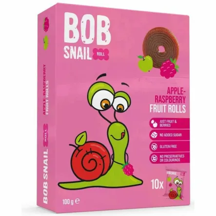 Przekąska Jabłko - Malina z Owoców Bez Dodatku Cukru 100 g (10x 10 g) - Bob Snail