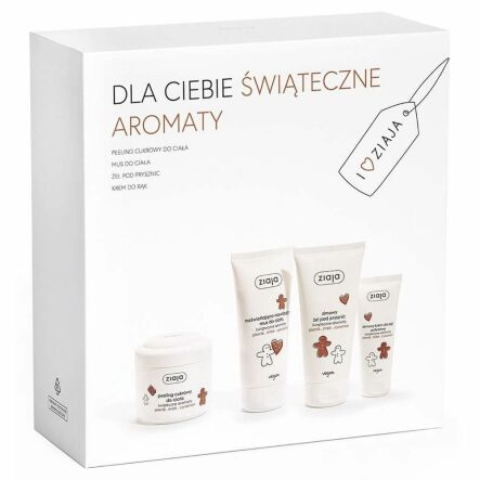 Świąteczny Zestaw PIERNIK IMBIR CYNAMON (Cukrowy Peeling do Ciała 200 ml plus Mus do Ciała 160 ml plus Żel Pod Prysznic 160 ml plus  Krem do Rąk 50 ml) - Ziaja - Wyprzedaż