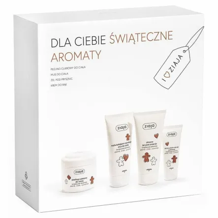 Świąteczny Zestaw PIERNIK IMBIR CYNAMON (Cukrowy Peeling do Ciała 200 ml plus Mus do Ciała 160 ml plus Żel Pod Prysznic 160 ml plus  Krem do Rąk 50 ml) - Ziaja - Wyprzedaż