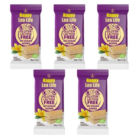 5 x Wafle Waniliowe Bezglutenowe Bez Laktozy Bez Dodatku Cukru 48 g - Happy Lea Life