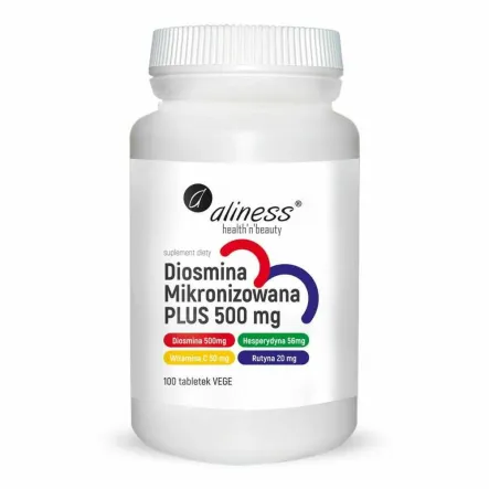 Diosmina Mikronizowana PLUS 500 mg 100 Tabletek Vege - Aliness