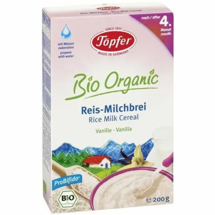 Kaszka Ryżowa Mleczna o Smaku Waniliowym Powyżej 4 Miesiąca Bio 200 g - Topfer - Przecena Krótka Data Minimalnej Trwałości