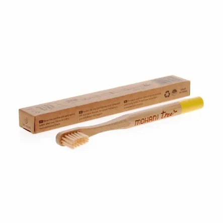 Szczoteczka do Zębów Bambusowa dla Dzieci Żółta Włosie Miękkie Mohani
