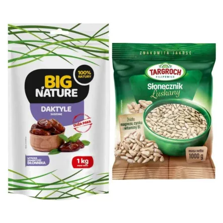 Zestaw Daktyle Suszone Bez Pestek 1 kg -  Big Nature + Słonecznik Obłuskany 1 kg Targroch 