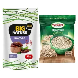 Zestaw Daktyle Suszone Bez Pestek 1 kg -  Big Nature + Słonecznik Łuskany 1 kg - Targroch