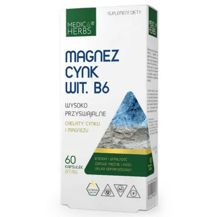 Magnez, Cynk, Witamina B6 60 Kapsułek - Medica Herbs