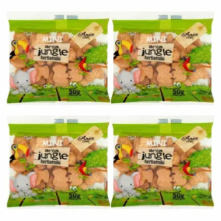 Zestaw 4 x Herbatniki Mini Jungle Bez Dodatku Cukru 50 g - Ania