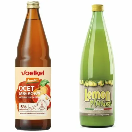 Zestaw Ocet Jabłkowy Niepasteryzowany Niefiltrowany Bio DEMETER 750 ml - Voelkel + Sok Cytrynowy z Cytryn Ekologicznych Bio 1 l - Eurofood