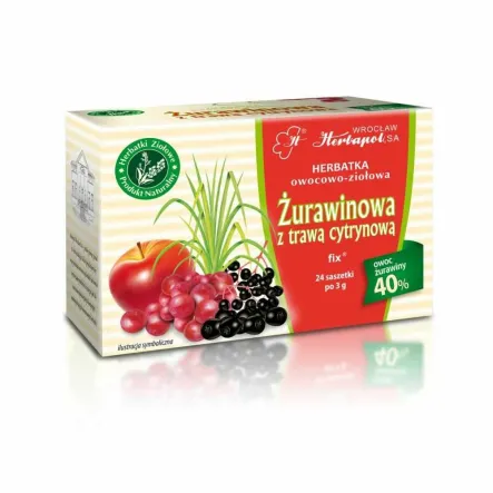 Herbatka Owocowo - Ziołowa ŻURAWINA Z TRAWĄ CYTRYNOWĄ 72 g (24x 3 g) -  Herbapol Wrocław