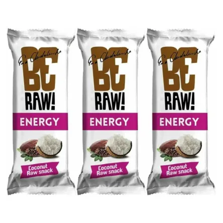 3 x BeRaw Baton Energy Coconut 40 g - Purella