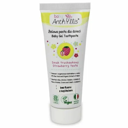 Żelowa Pasta do Zębów Dla Dzieci Bez Fluoru Truskawkowa 75 ml - Anthyllis