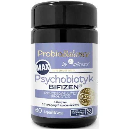 ProbioBALANCE MAX Psychobiotyk BIFIZEN 6,5 mld Żywych Komórek Bakterii 60 Kapsułek - Aliness