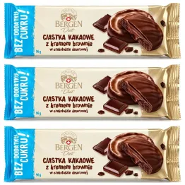 3 x Ciastka Kakaowe z Kremem Brownie w Czekoladzie Deserowej Bez Dodatku Cukru 96 g - Bergen